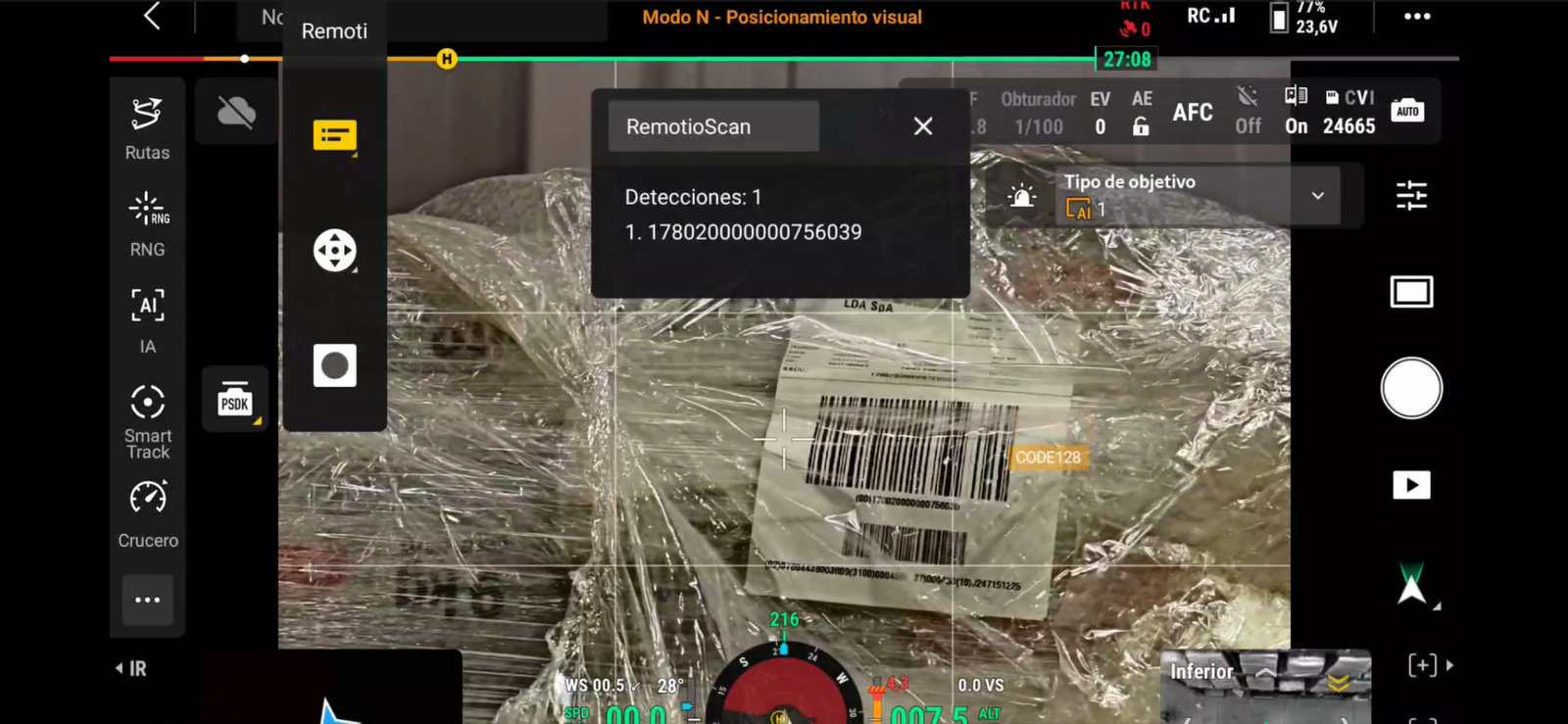 lectura de código code128 con drone en bodega