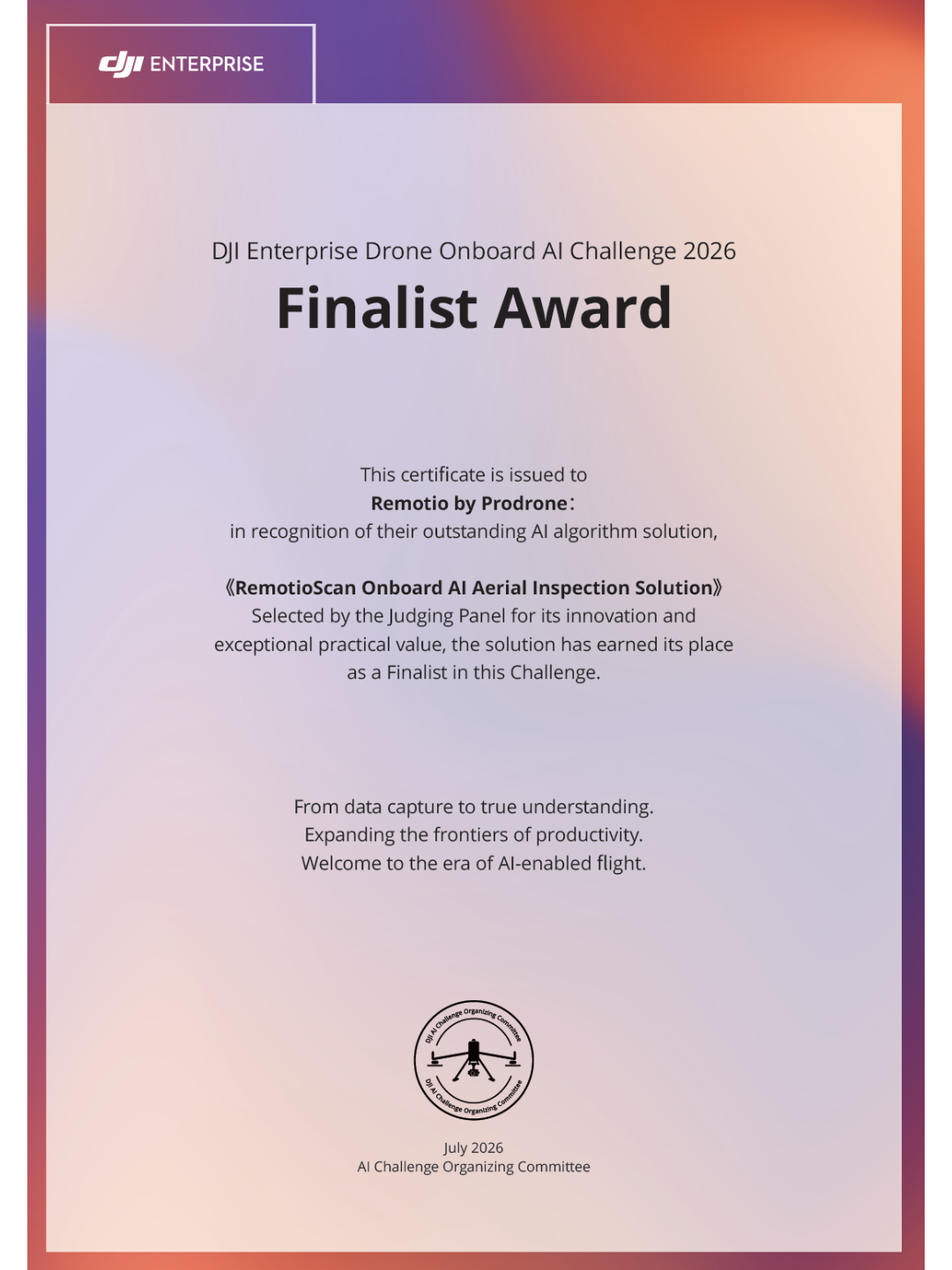 Reconocimiento Remotio - DJI Enterprise Drone Onboard AI Challenge 2026